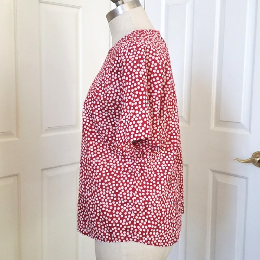 Vintage United Colors of Benetton Red White Polka Dot Blouse Relaxed M L - Picture 5 of 10